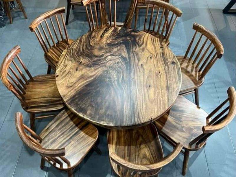 Bàn ăn tròn 8 ghế pinnstol gỗ me tây Bàn ăn tròn 8 ghế pinnstol gỗ me tây