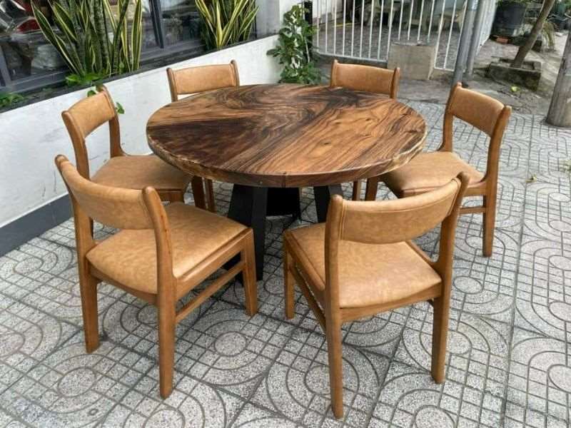 Bàn ăn tròn gỗ me tây 6 ghế bella Bàn ăn tròn gỗ me tây 6 ghế bella