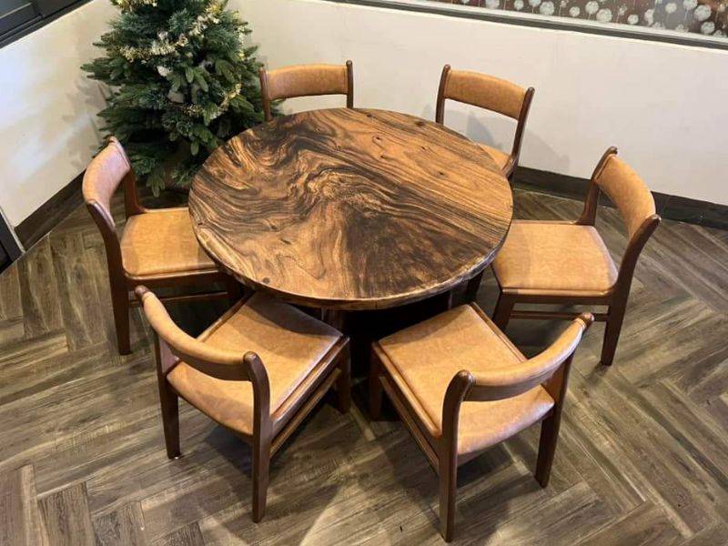 Bàn ăn tròn gỗ me tây 6 ghế bella Bàn ăn tròn gỗ me tây 6 ghế bella