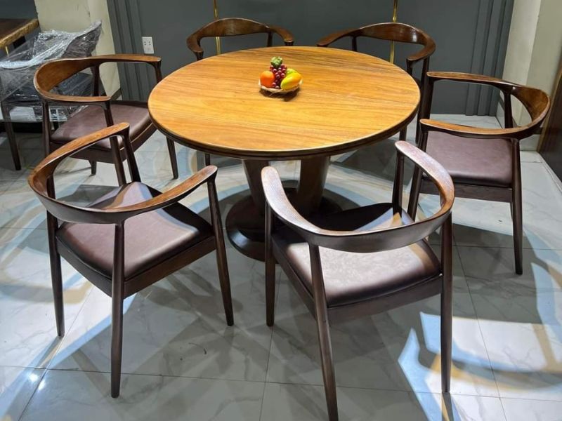 Bàn ăn tròn gỗ me tây kết hợp 6 ghế kennedy Bàn ăn tròn gỗ me tây kết hợp 6 ghế kennedy