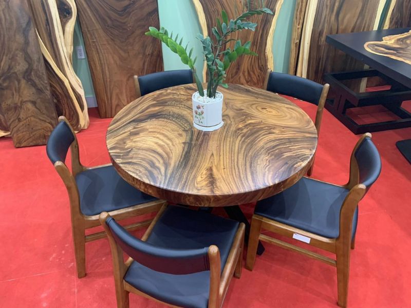 Bàn ăn tròn gỗ me tây nguyên khối 6 ghế Bàn ăn tròn gỗ me tây nguyên khối 6 ghế