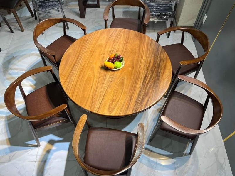 Bàn ăn tròn gỗ me tây kết hợp 6 ghế kennedy Bàn ăn tròn gỗ me tây kết hợp 6 ghế kennedy