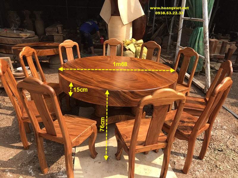 Kích thước bàn ăn tròn gỗ me tây nguyên khối 10 ghế Kích thước bàn ăn tròn gỗ me tây nguyên khối 10 ghế