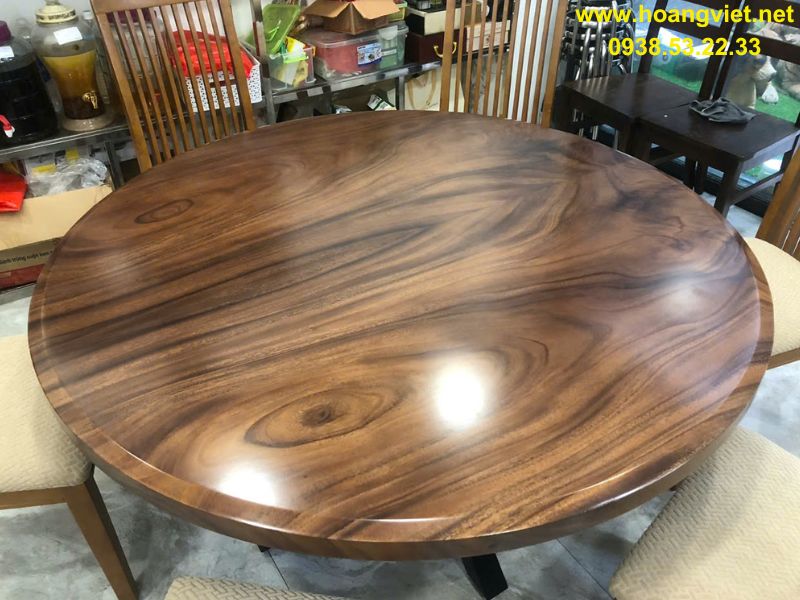 Bàn ăn tròn gỗ me tây ghép 2 tấm Bàn ăn tròn gỗ me tây ghép 2 tấm