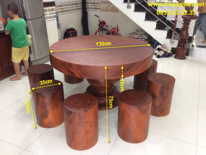Bàn ăn tròn gỗ me tây nguyên khối 8 ghế Bàn ăn tròn gỗ me tây nguyên khối 8 ghế