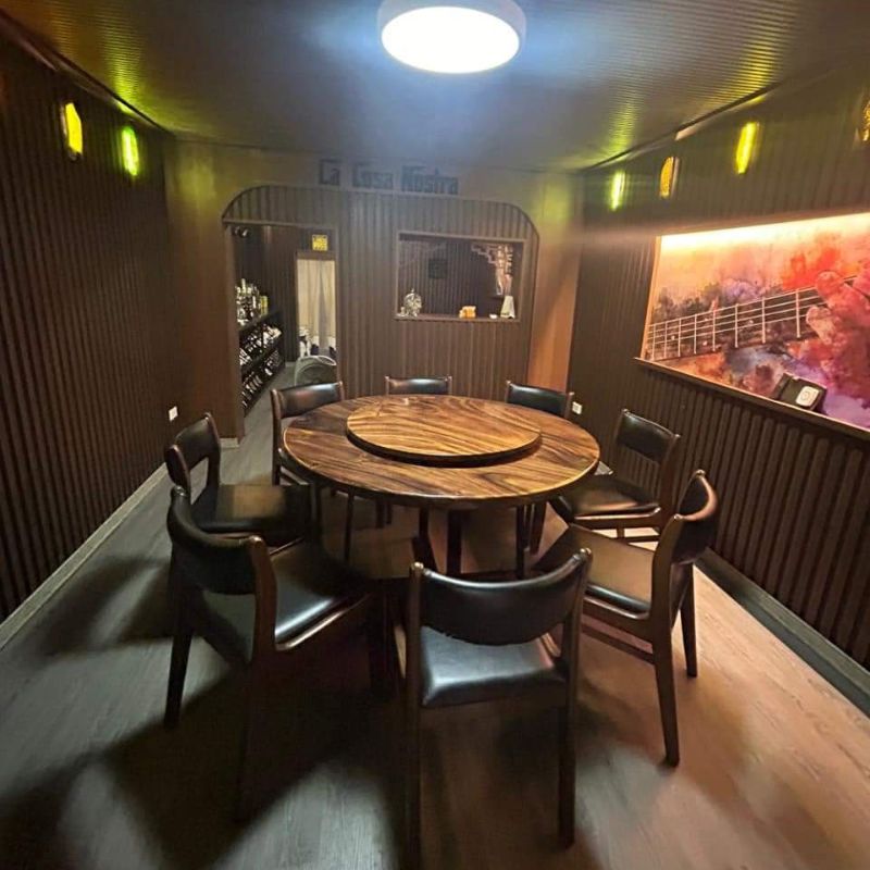 Bàn ăn tròn xoay gỗ me tây kết hợp 8 ghế bella Bàn ăn tròn xoay gỗ me tây kết hợp 8 ghế bella