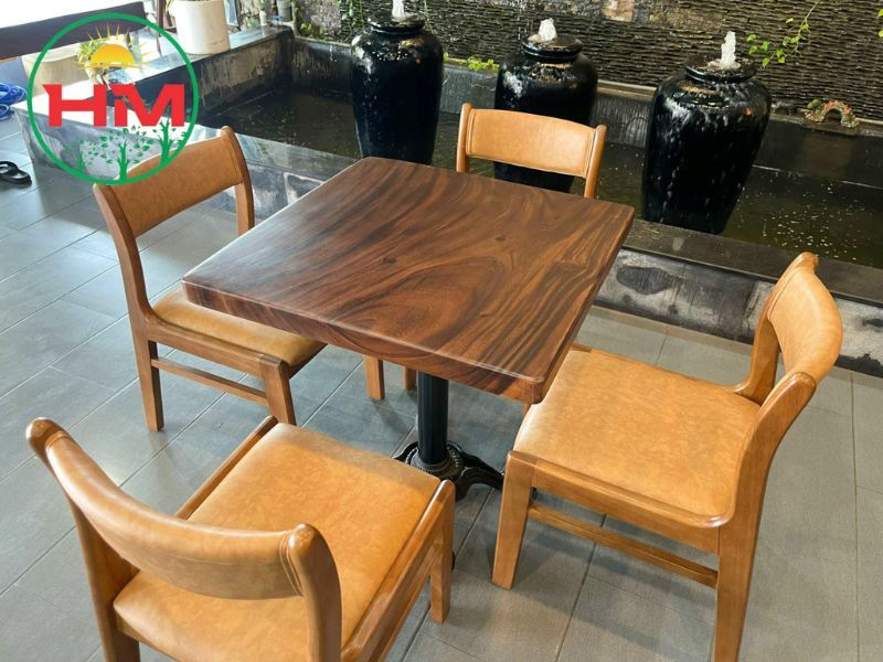 Bàn cafe vuông gỗ me tây nguyên tấm Bàn cafe vuông gỗ me tây nguyên tấm