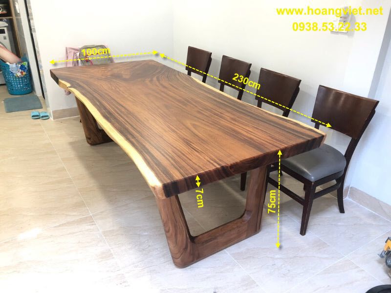 Kích thước bàn dài gỗ me tây rộng 1m dày 7cm dài 2m3