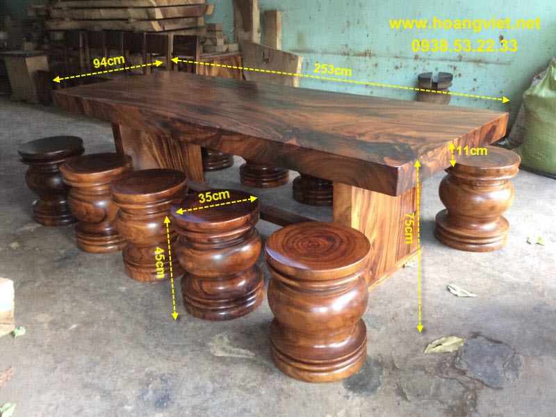 Kích thước bộ bàn dài gỗ me tây nguyên khối Kích thước bộ bàn dài gỗ me tây nguyên khối