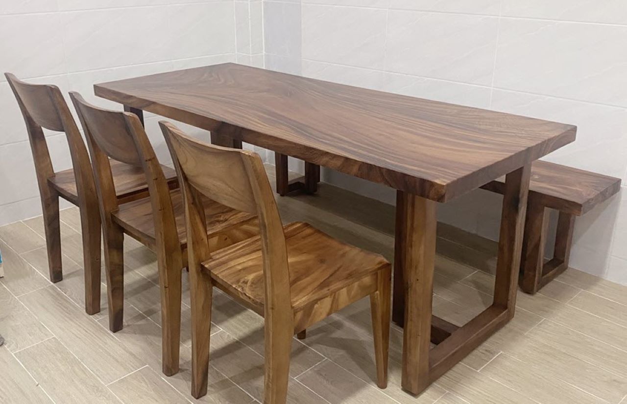 Bàn ghế ăn nguyên tấm băng dài Bàn ghế ăn nguyên tấm băng dài