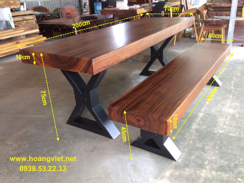 Bàn gỗ me tây ghế băng dài 2m rộng 70cm Bàn gỗ me tây ghế băng dài 2m rộng 70cm