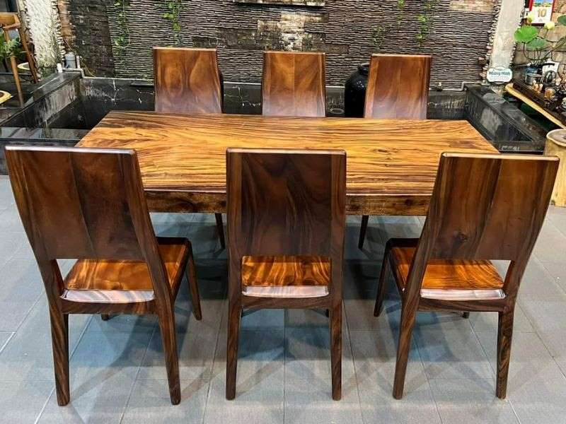 Bàn gỗ me tây nguyên khối 6 ghế Bàn gỗ me tây nguyên khối 6 ghế
