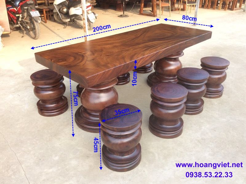 Kích thước bàn gỗ me tây nguyên khối 8 ghế đôn Kích thước bàn gỗ me tây nguyên khối 8 ghế đôn