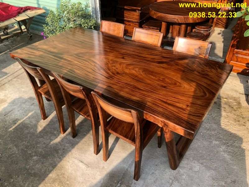 Bàn ăn gỗ me tây nguyên tấm 6 ghế Bàn ăn gỗ me tây nguyên tấm 6 ghế