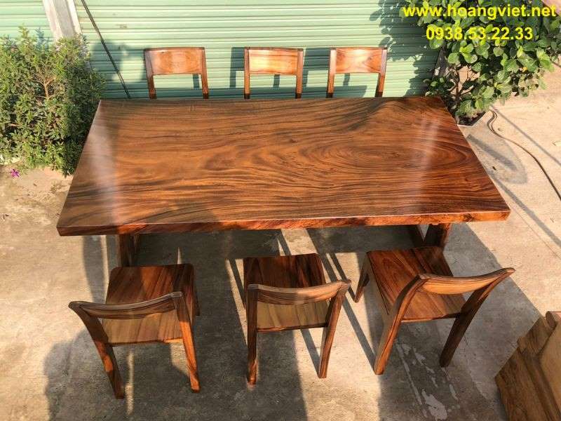 Bàn ăn gỗ me tây nguyên tấm 6 ghế Bàn ăn gỗ me tây nguyên tấm 6 ghế