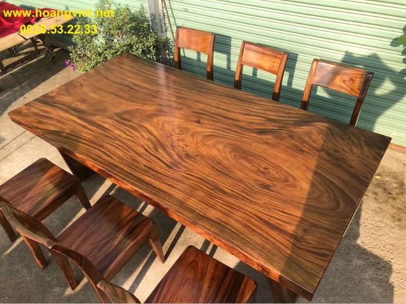 Bàn ăn gỗ me tây nguyên tấm 6 ghế Bàn ăn gỗ me tây nguyên tấm 6 ghế