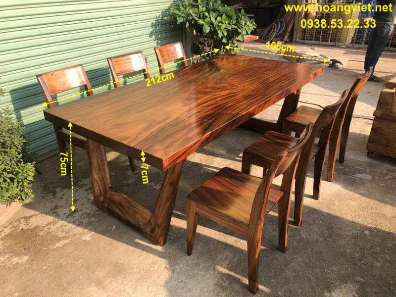 Bàn ăn gỗ me tây nguyên tấm 6 ghế Bàn ăn gỗ me tây nguyên tấm 6 ghế