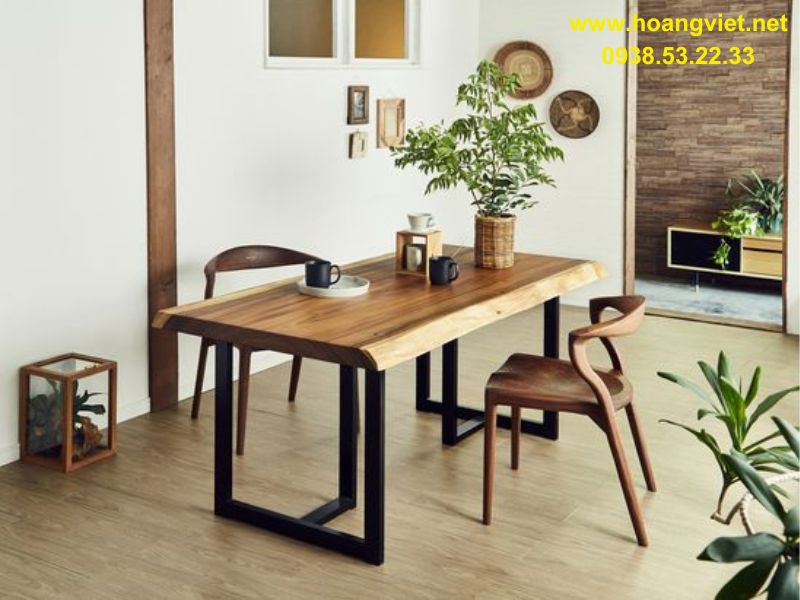 Bàn gỗ me tây nhỏ gọn 2 gế dài 1m2 Bàn gỗ me tây nhỏ gọn 2 gế dài 1m2