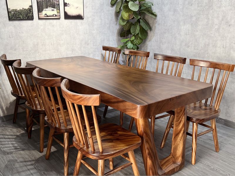 Bàn gỗ nguyên khối 8 ghế me tây Bàn gỗ nguyên khối 8 ghế me tây