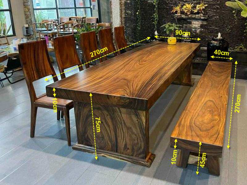 Bàn ăn ghế băng dài gỗ me tây nguyên khối Bàn ăn ghế băng dài gỗ me tây nguyên khối