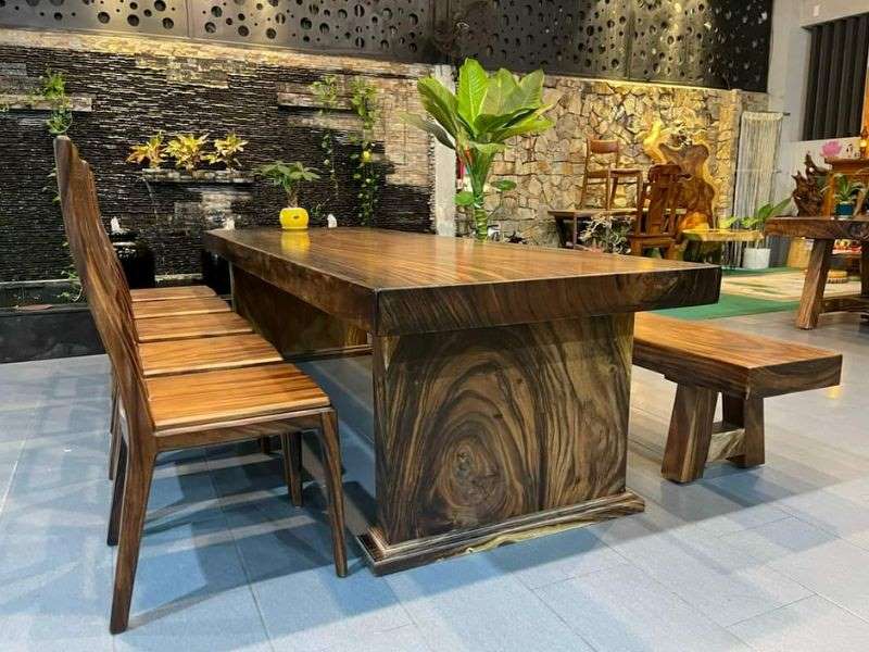 Bàn ăn ghế băng dài gỗ me tây nguyên khối Bàn ăn ghế băng dài gỗ me tây nguyên khối