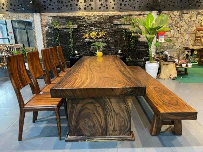 Bàn ăn ghế băng dài gỗ me tây nguyên khối Bàn ăn ghế băng dài gỗ me tây nguyên khối
