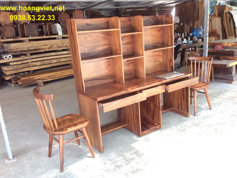 Bàn học đôi có giá sách gỗ tự nhiên Bàn học đôi có giá sách gỗ tự nhiên