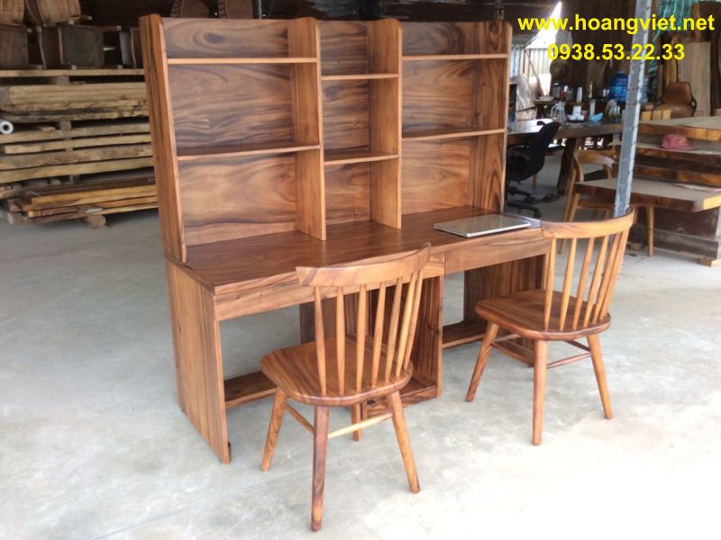 Bàn học đôi liền giá sách gỗ tự nhiên cao cấp Bàn học đôi liền giá sách gỗ tự nhiên cao cấp