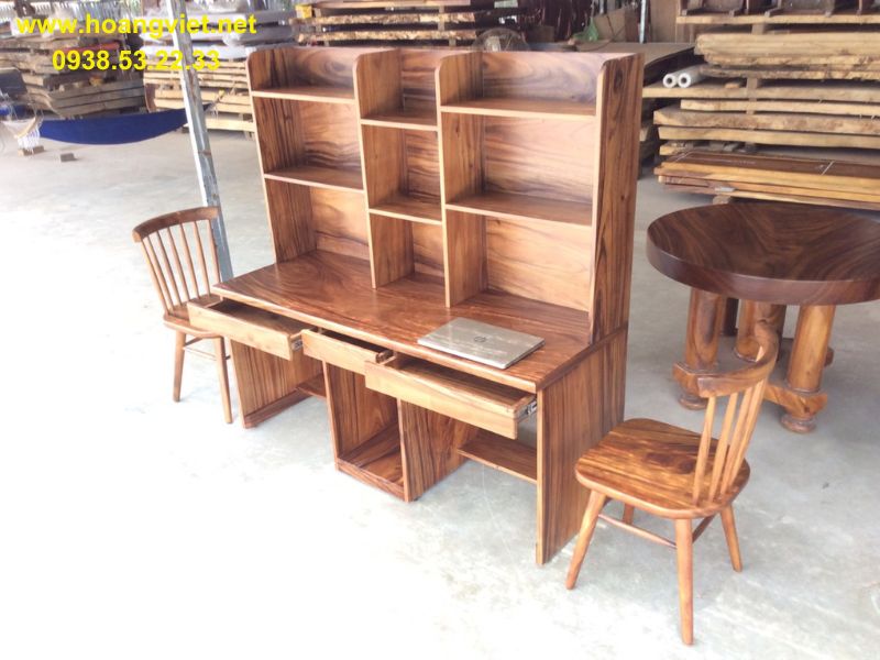 Bàn học đôi liền giá sách gỗ tự nhiên đẹp Bàn học đôi liền giá sách gỗ tự nhiên đẹp