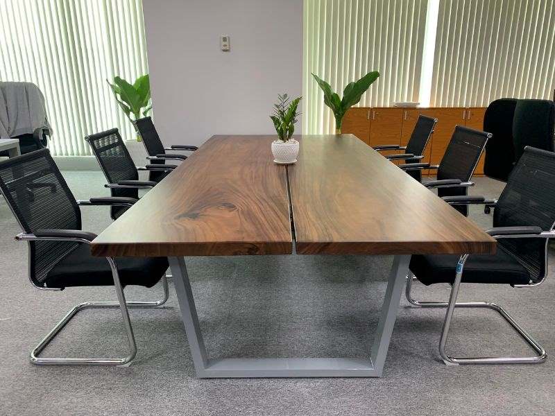 Bàn họp gỗ me tây ghép 2 tấm 6 ghế Bàn họp gỗ me tây ghép 2 tấm 6 ghế