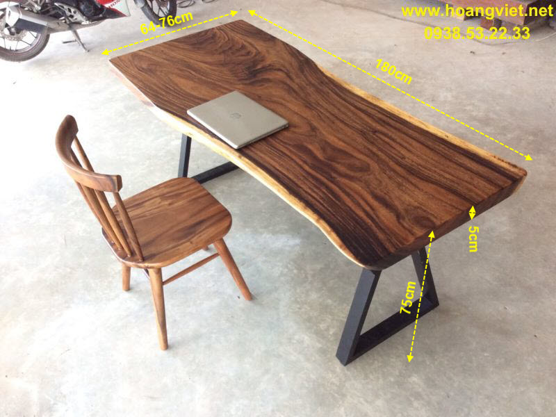 Bàn làm việc gỗ me tây kết hợp chân sắt hộp Bàn làm việc gỗ me tây kết hợp chân sắt hộp