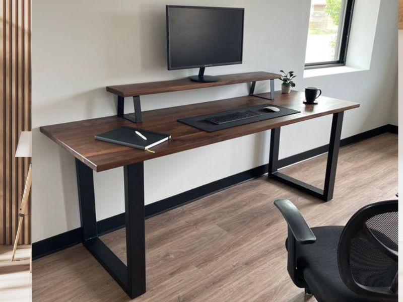 Bàn làm việc 2 tầng gỗ tự nhiên giá rẻ
