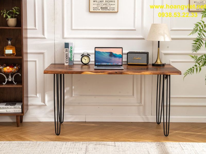Bàn làm việc chân sắt hairpin mặt gỗ tự nhiên me tây Bàn làm việc chân sắt hairpin mặt gỗ tự nhiên me tây