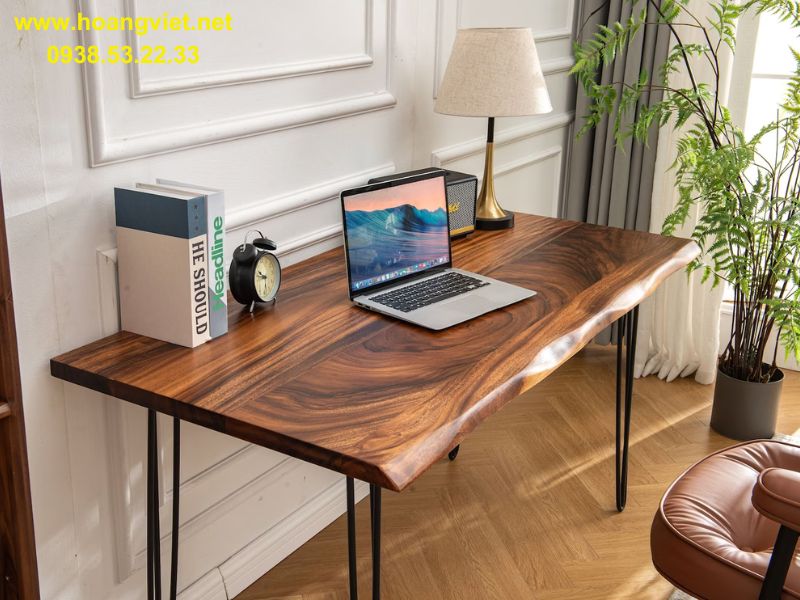 Bàn làm việc chân sắt hairpin mặt gỗ tự nhiên me tây Bàn làm việc chân sắt hairpin mặt gỗ tự nhiên me tây
