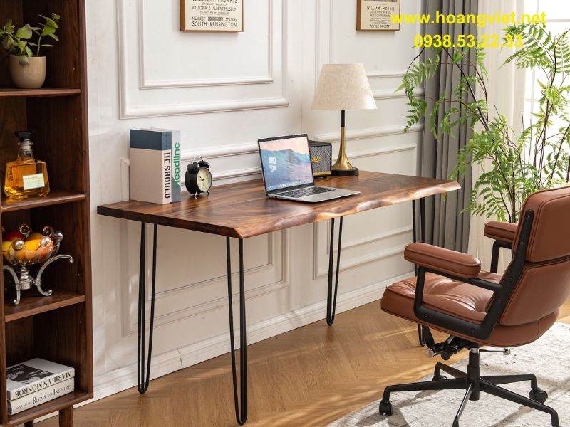 Bàn làm việc chân sắt hairpin mặt gỗ tự nhiên me tây Bàn làm việc chân sắt hairpin mặt gỗ tự nhiên me tây