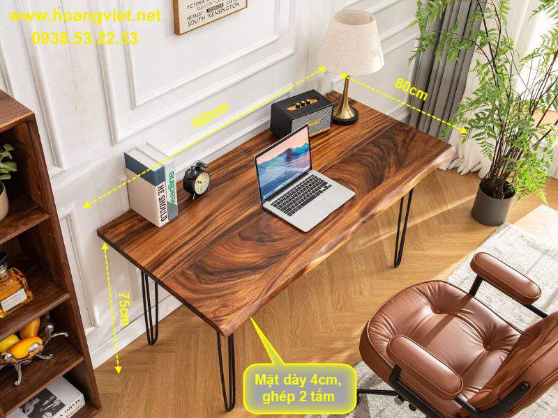 Bàn làm việc chân sắt hairpin mặt gỗ tự nhiên me tây Bàn làm việc chân sắt hairpin mặt gỗ tự nhiên me tây