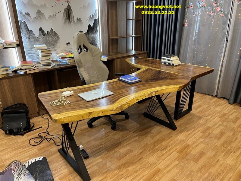 Bàn làm việc gỗ me tây chữ L đẹp và nghệ thuật Bàn làm việc gỗ me tây chữ L đẹp và nghệ thuật
