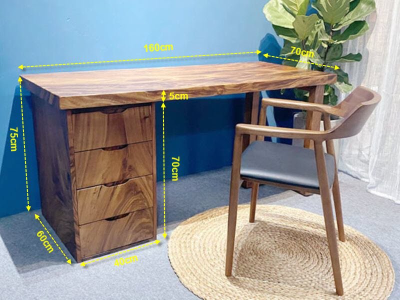 Bàn làm việc gỗ tự nhiên me tây hộc tủ Bàn làm việc gỗ tự nhiên me tây hộc tủ