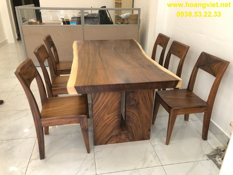 Bàn gỗ me tây nguyên khối 6 ghế  Bàn gỗ me tây nguyên khối 6 ghế