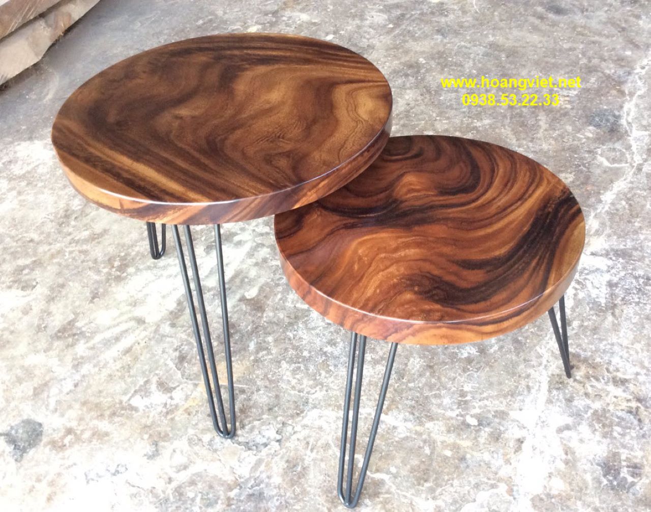 Bàn trà tròn đều gỗ me tây 2 tầng Bàn trà tròn đều gỗ me tây 2 tầng