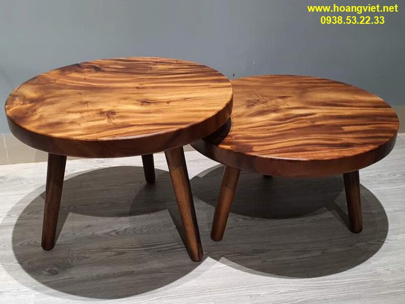 Bàn trà đôi kết họp chân gỗ me tây tiện tròn Bàn trà đôi kết họp chân gỗ me tây tiện tròn