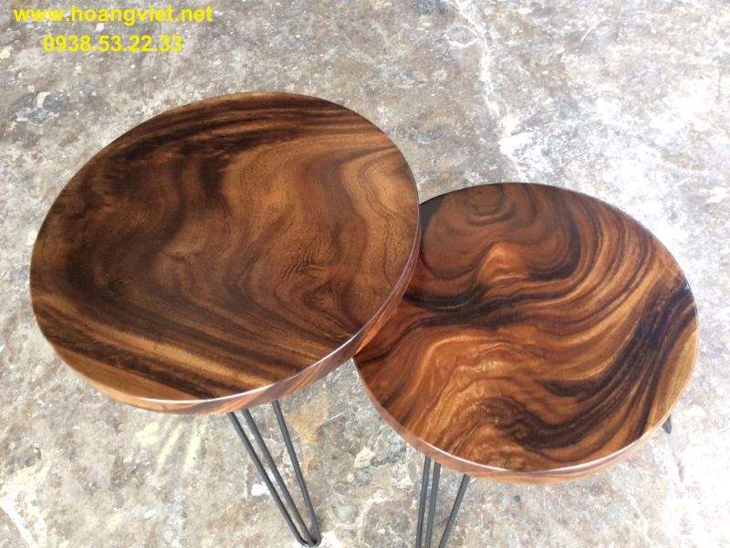 Bàn trà đôi tròn gỗ me tây chân sắt Bàn trà đôi tròn gỗ me tây chân sắt