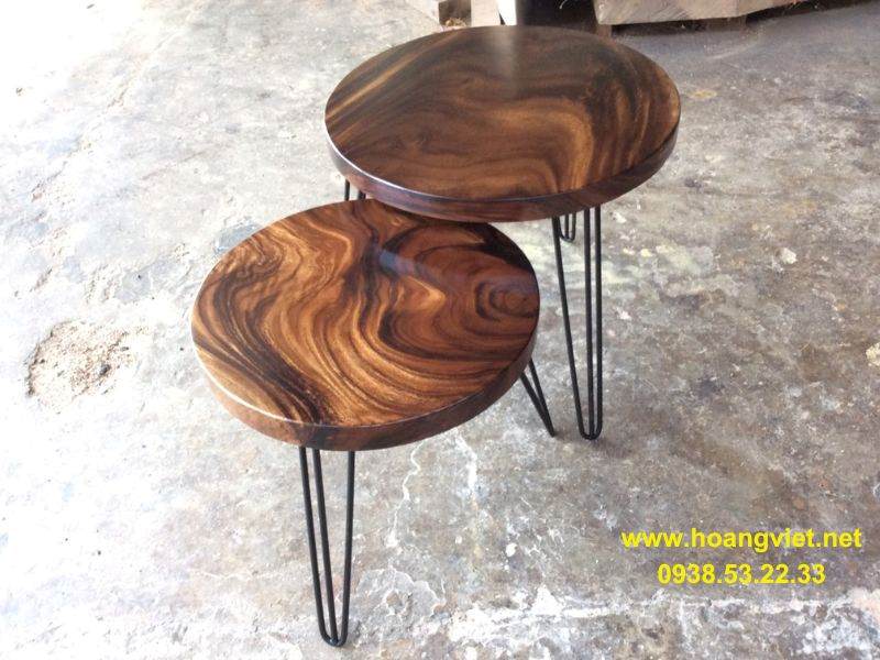 Bàn trà đôi tròn gỗ me tây chân sắt Bàn trà đôi tròn gỗ me tây chân sắt