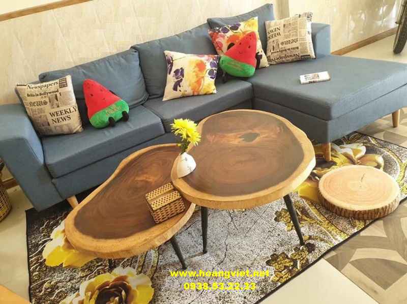 Mẫu bàn trà sofa đôi dạng tròn bằng gỗ me tây Mẫu bàn trà sofa đôi dạng tròn bằng gỗ me tây