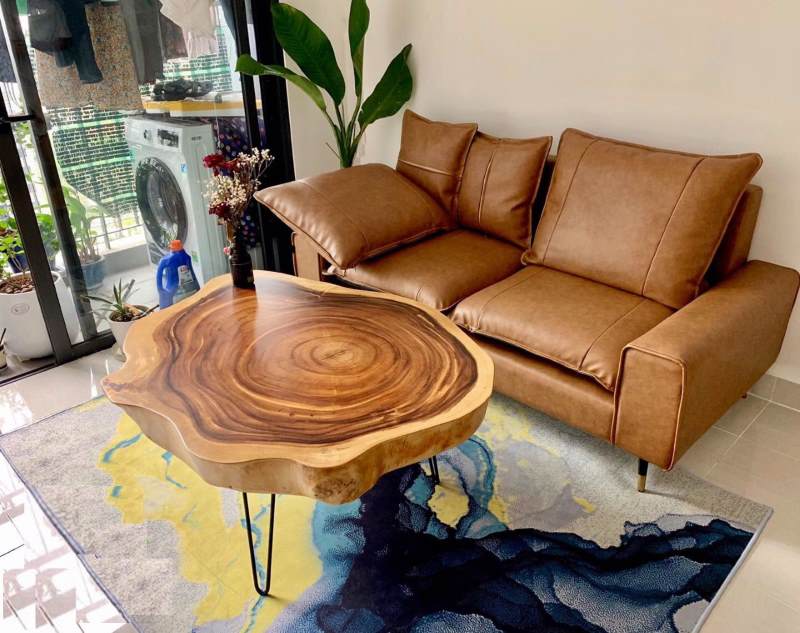 Bàn trà sofa tròn gỗ me tây chân sắt hairpin Bàn trà sofa tròn gỗ me tây chân sắt hairpin