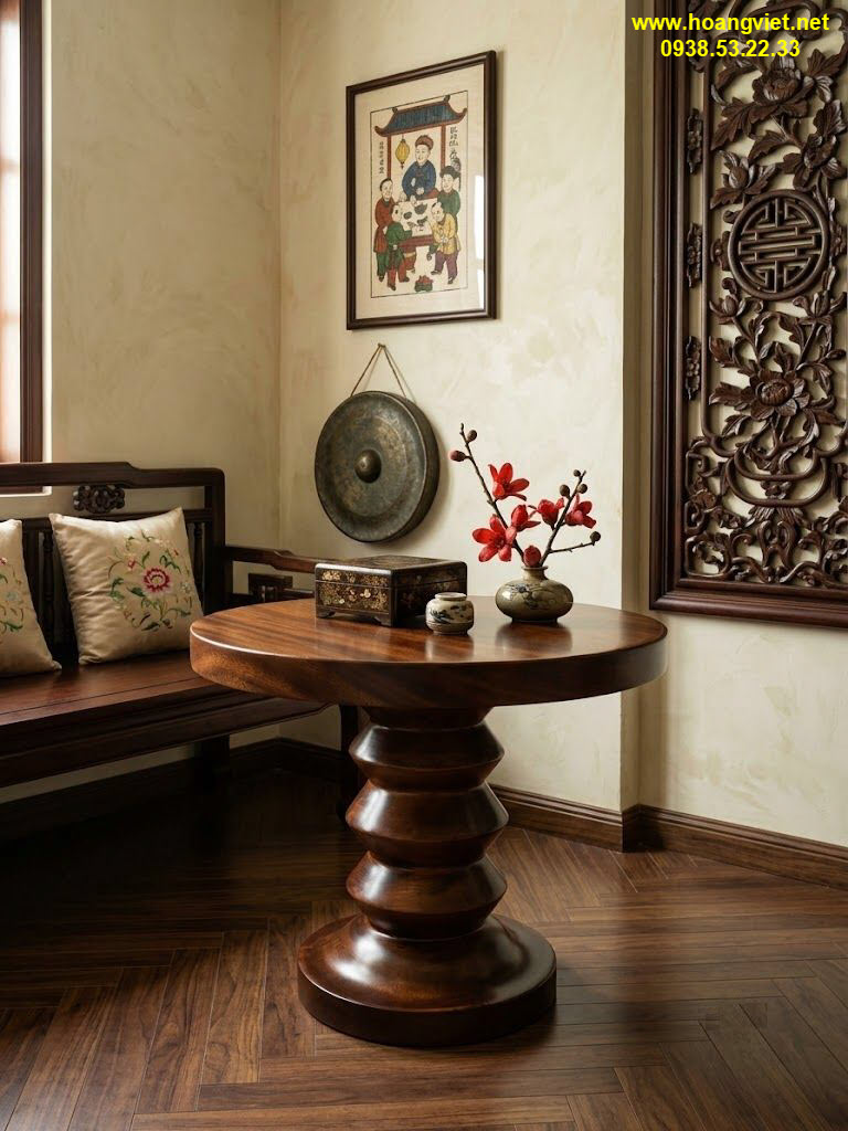 Bàn trà sofa tròn gỗ me tây đẹp Bàn trà sofa tròn gỗ me tây đẹp