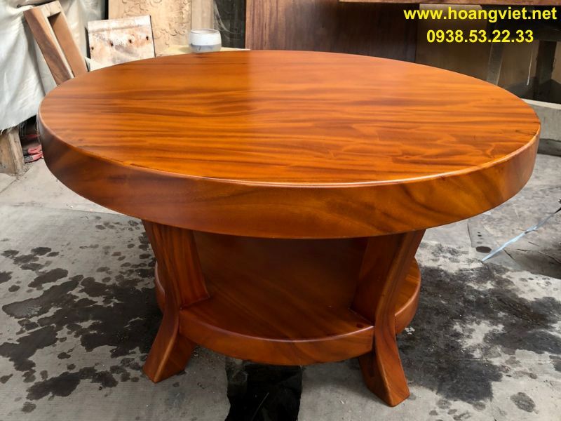 Bàn trà tròn 2 tầng gỗ me tây Bàn trà tròn 2 tầng gỗ me tây