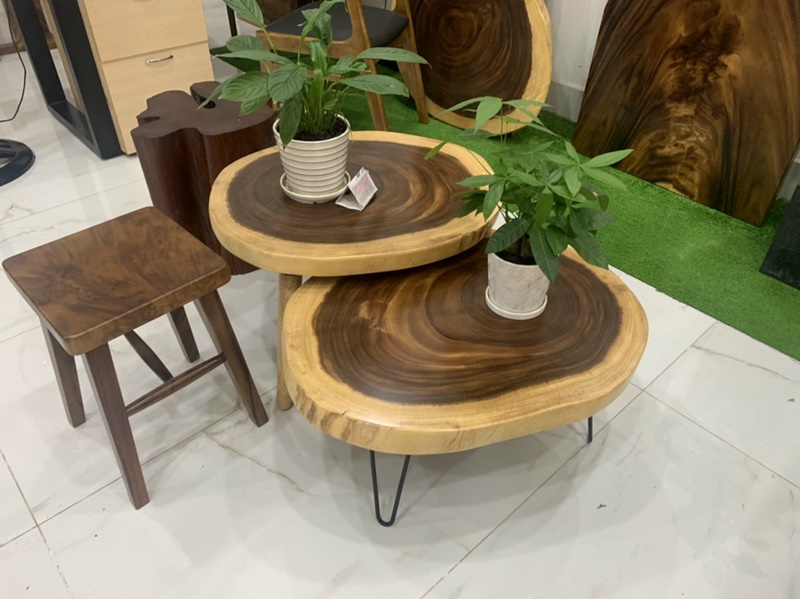 Bàn trà tròn đôi gỗ me tây đẹp  Bàn trà tròn đôi gỗ me tây đẹp