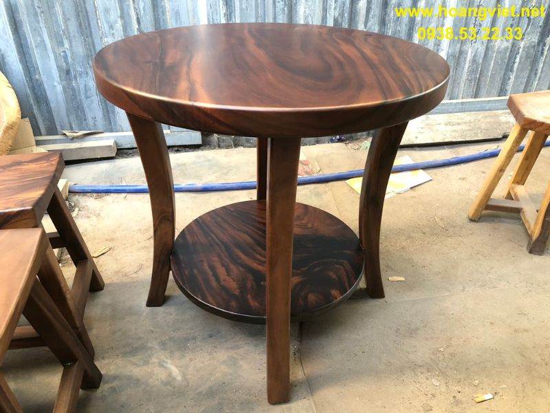 Bàn trà tròn gỗ me tay 2 tầng Bàn trà tròn gỗ me tay 2 tầng