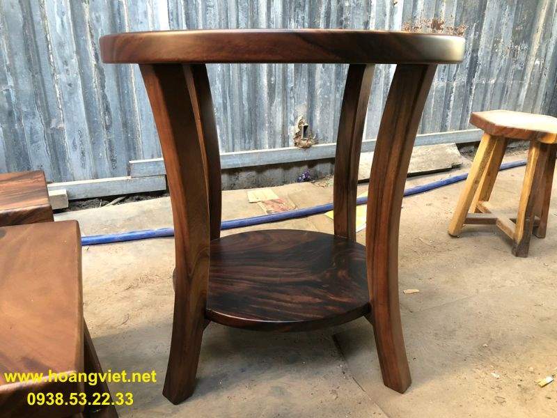 Bàn trà tròn gỗ me tay 2 tầng Bàn trà tròn gỗ me tay 2 tầng